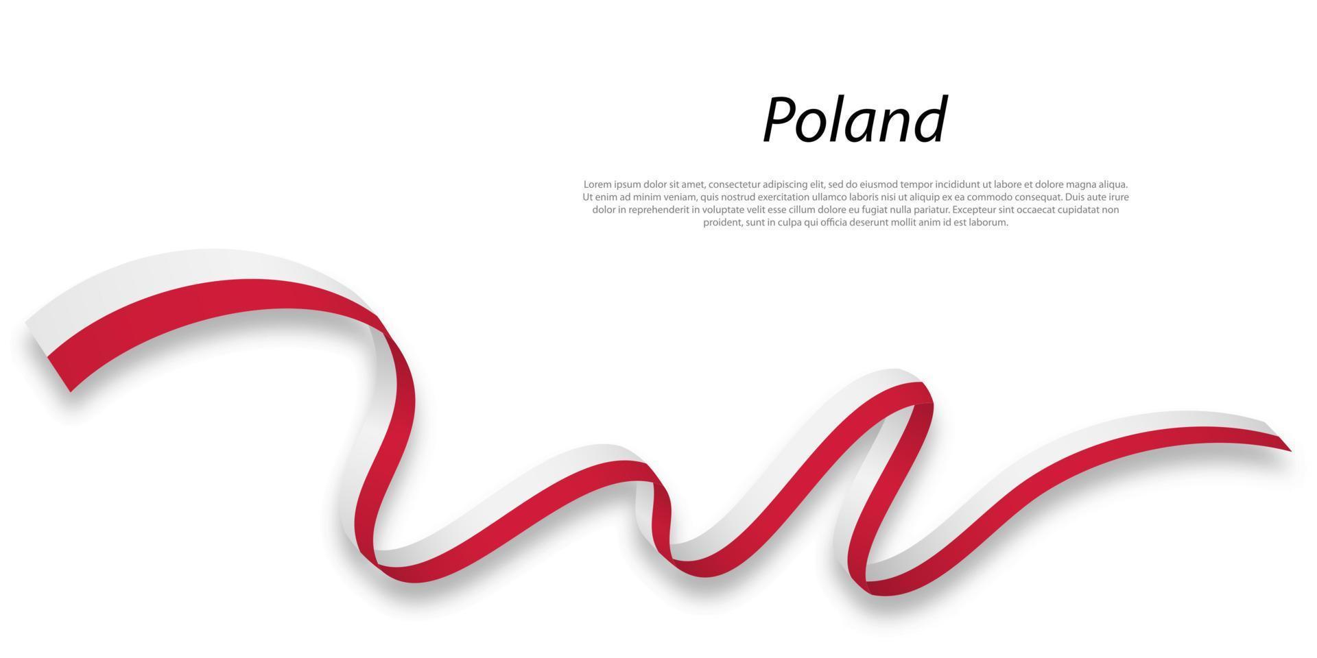 Waving ribbon or banner with flag of Poland. vector