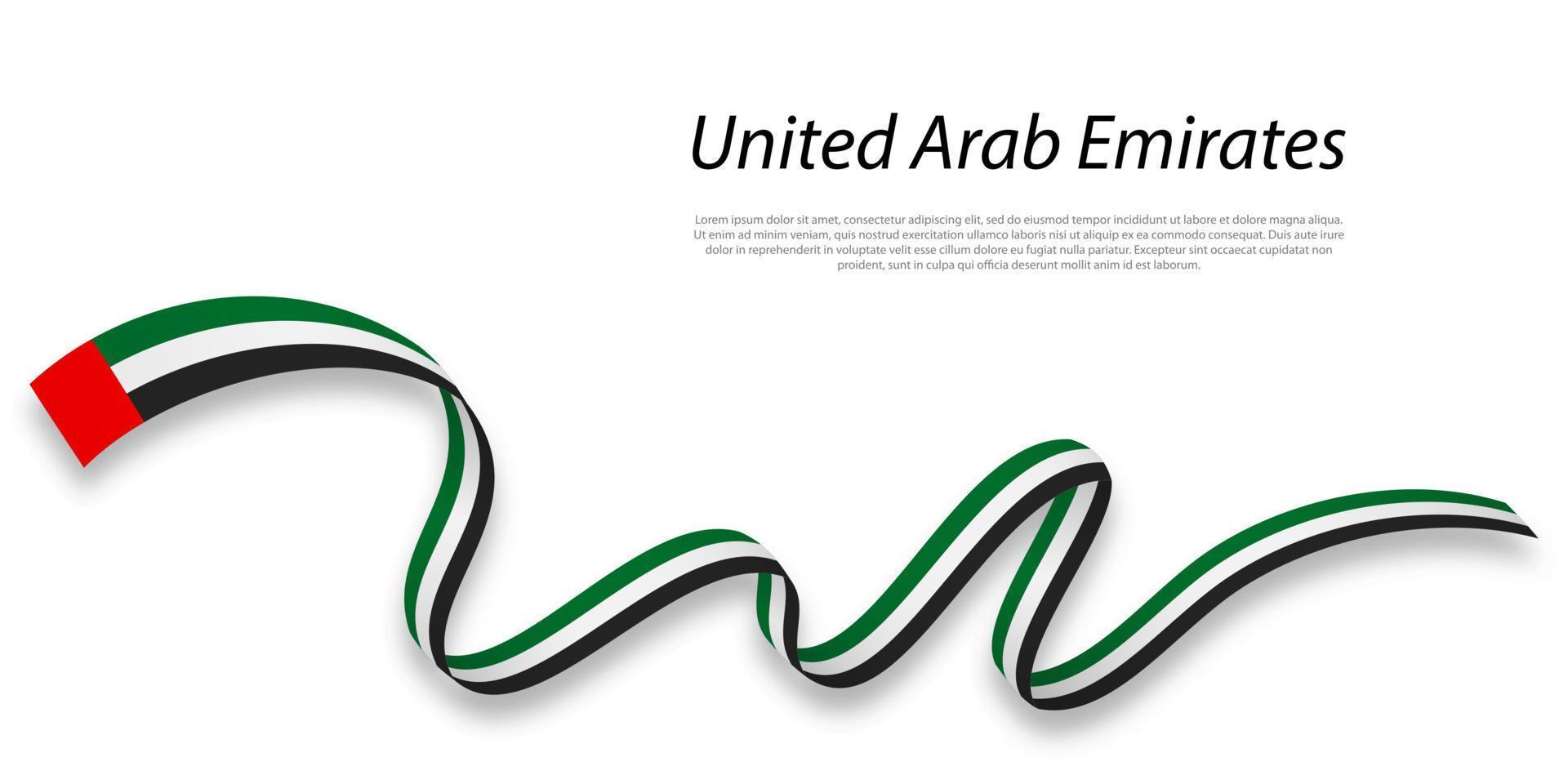 Waving ribbon or banner with flag of United Arab Emirates. vector