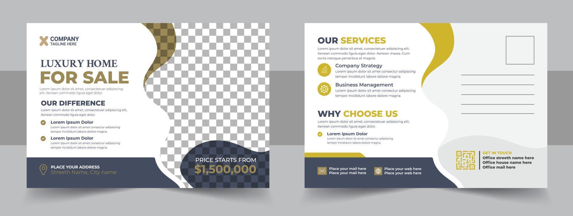 Corporate real estate postcard template design vector