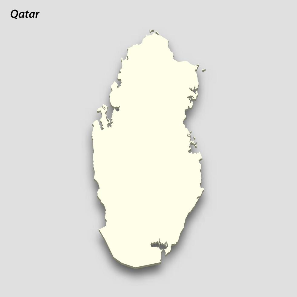 3d isometric map of Qatar isolated with shadow vector