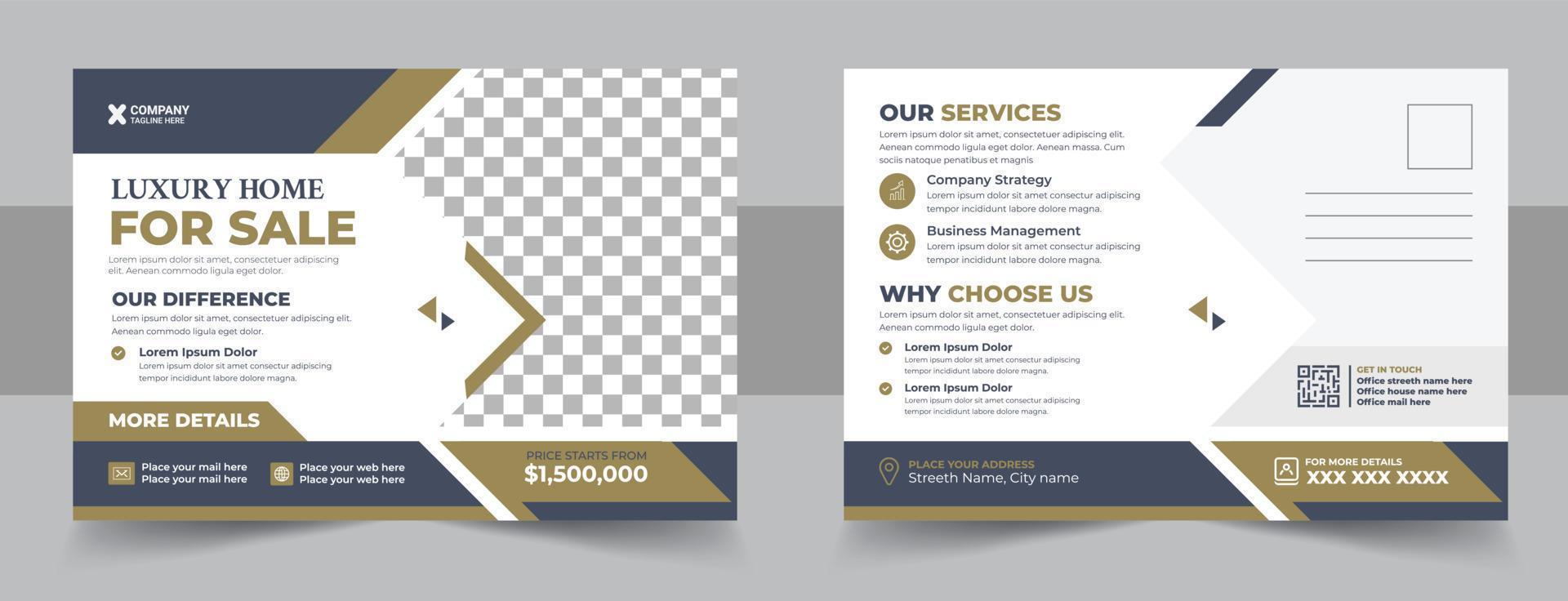 Corporate real estate postcard template design vector