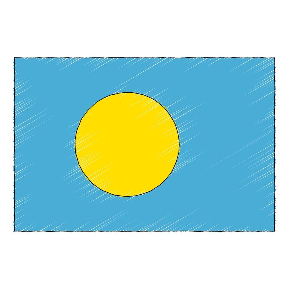 Hand drawn sketch flag of Palau. doodle style icon vector