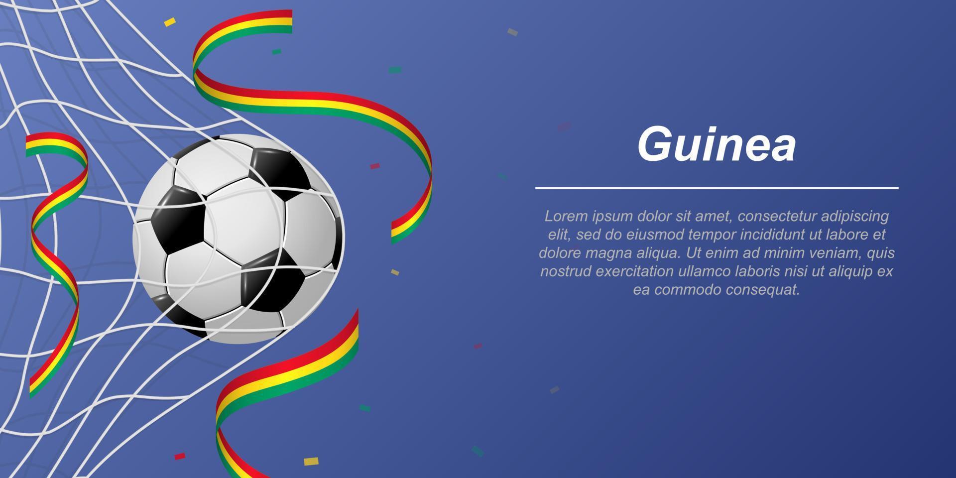 Soccer background with flying ribbons in colors of the flag of Guinea vector