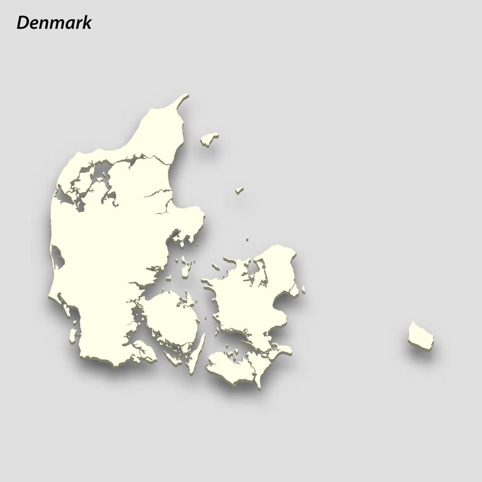 3d isometric map of Denmark isolated with shadow vector