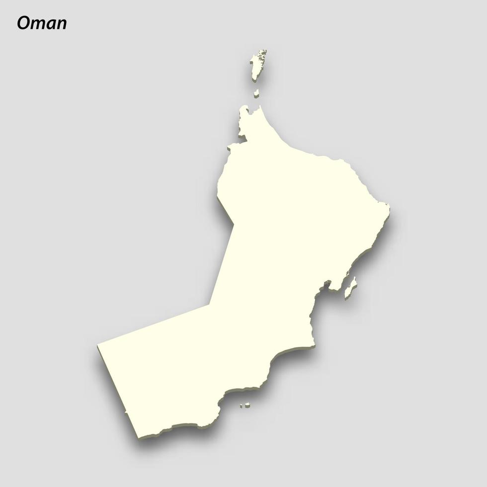 3d isometric map of Oman isolated with shadow vector
