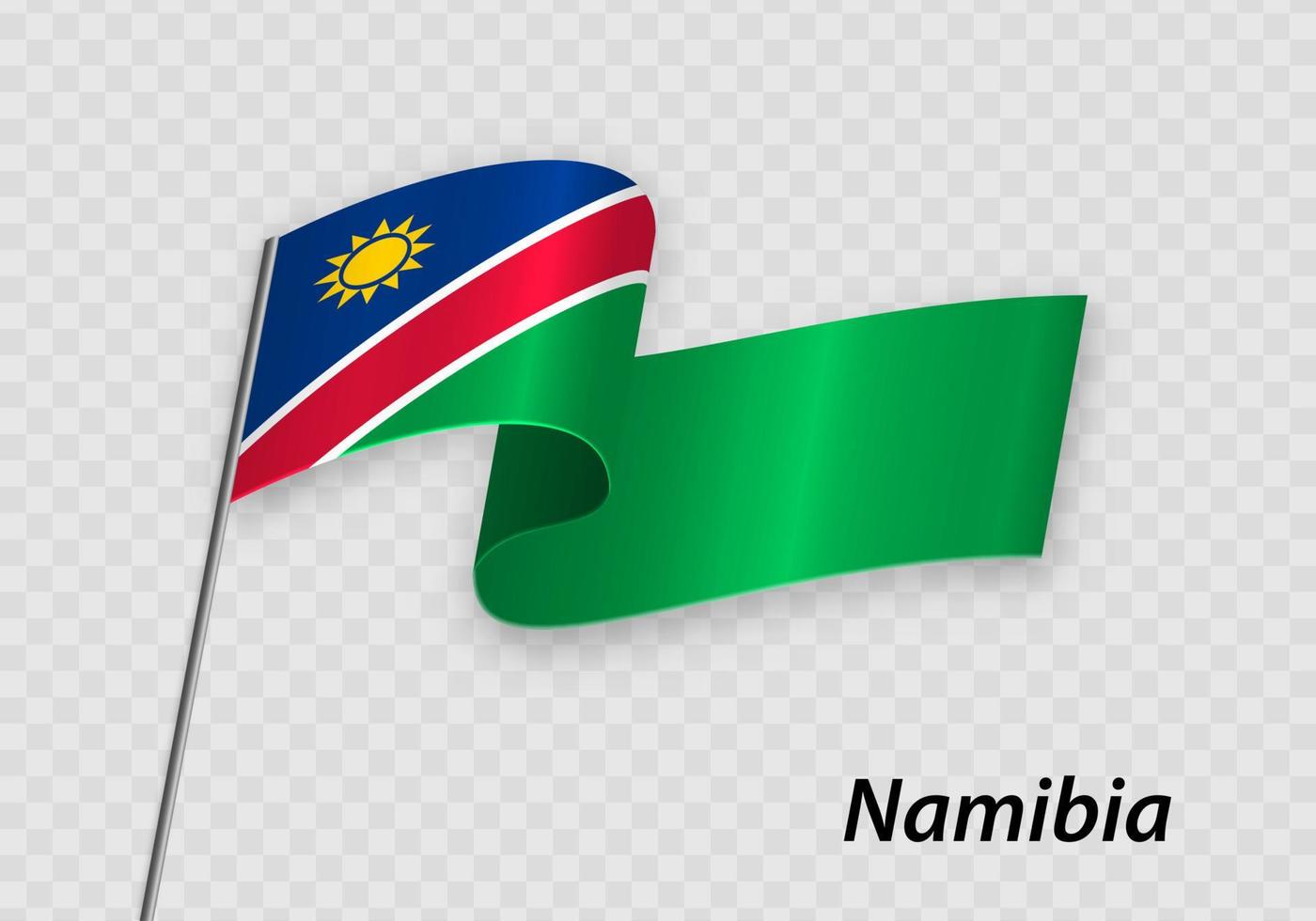 Waving flag of Namibia on flagpole. Template for independence day vector