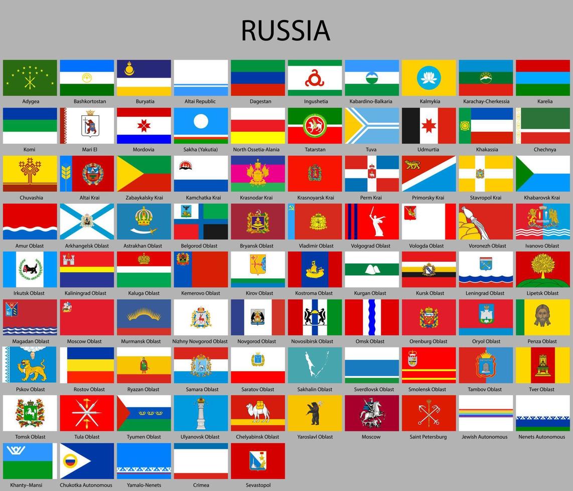 todas banderas de regiones de Rusia vector