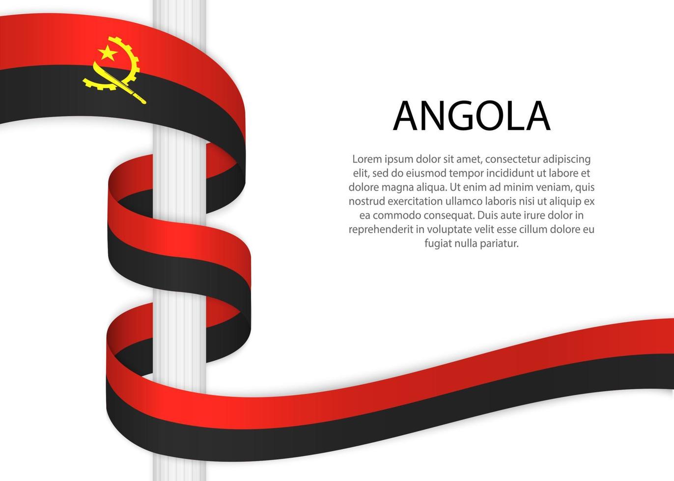 Waving ribbon on pole with flag of Angola. Template for independ vector