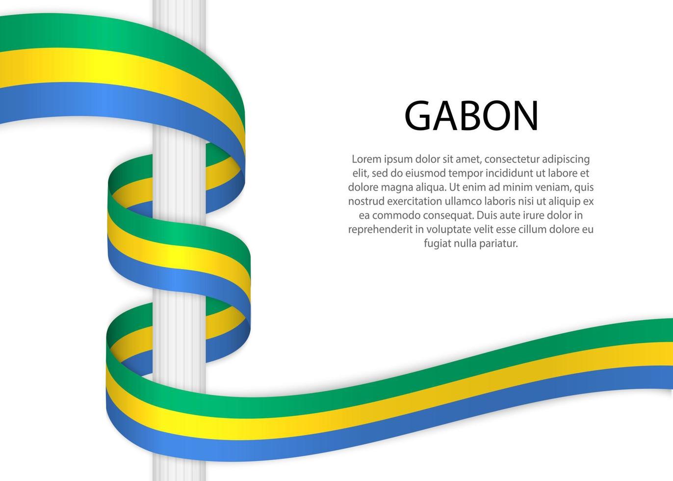 Waving ribbon on pole with flag of Gabon. Template for independe vector