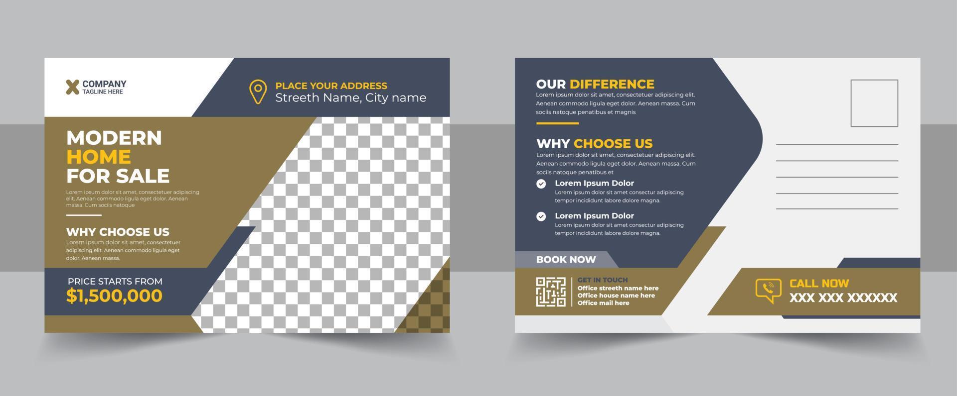 Corporate real estate postcard template design vector