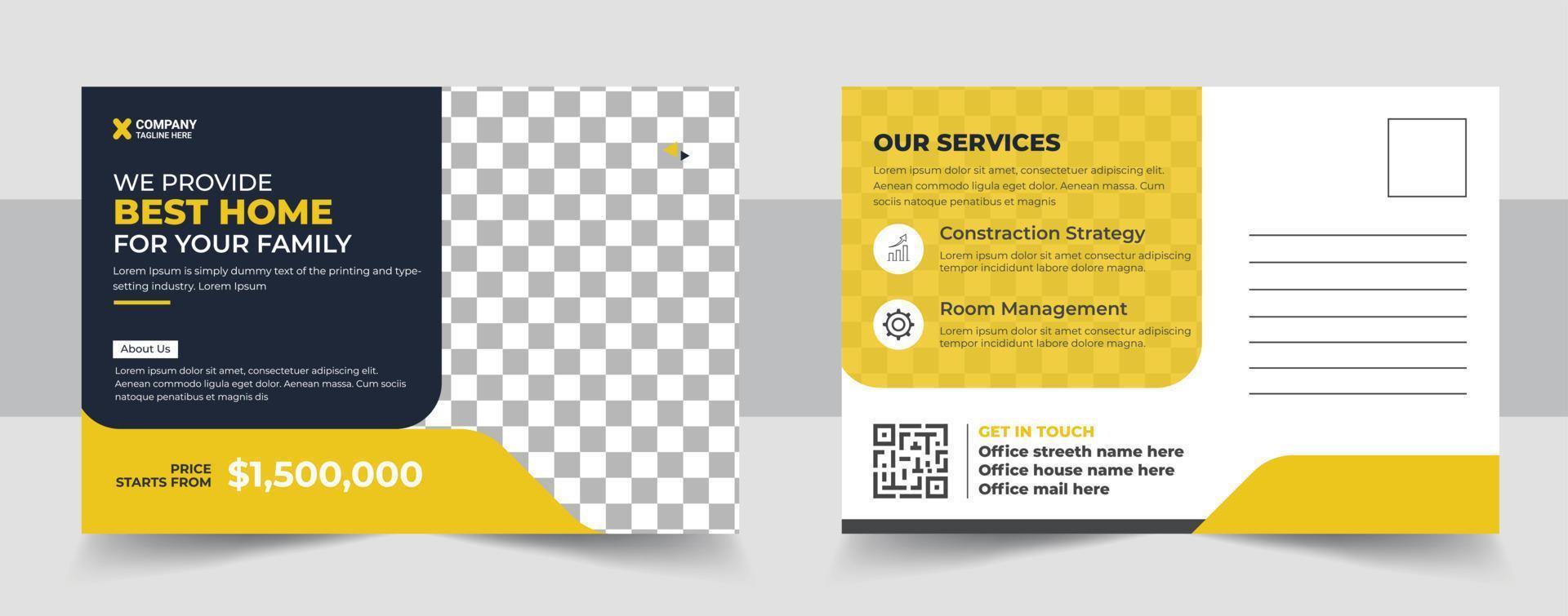 Corporate real estate postcard template design vector