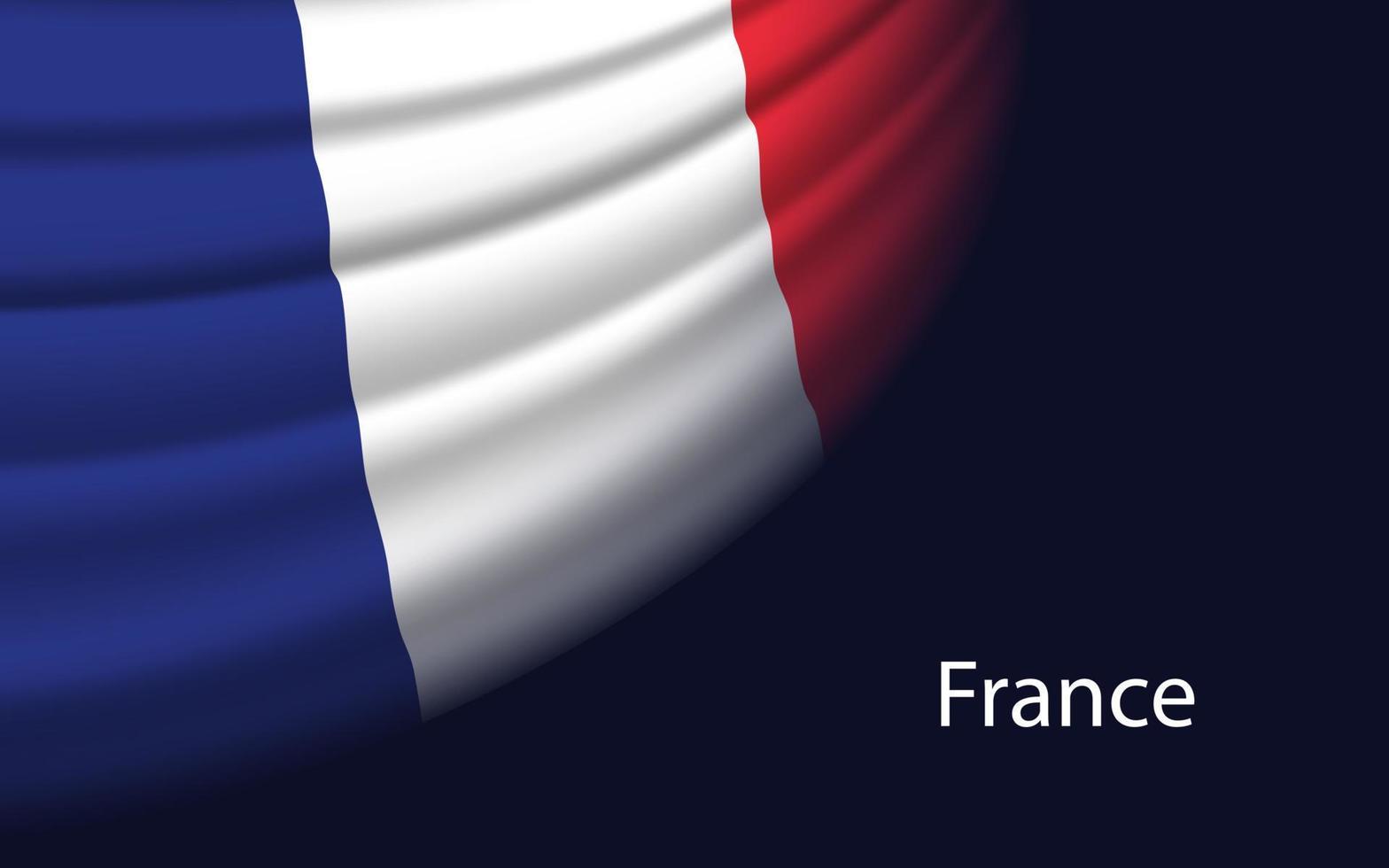 Wave flag of France on dark background. Banner or ribbon vector