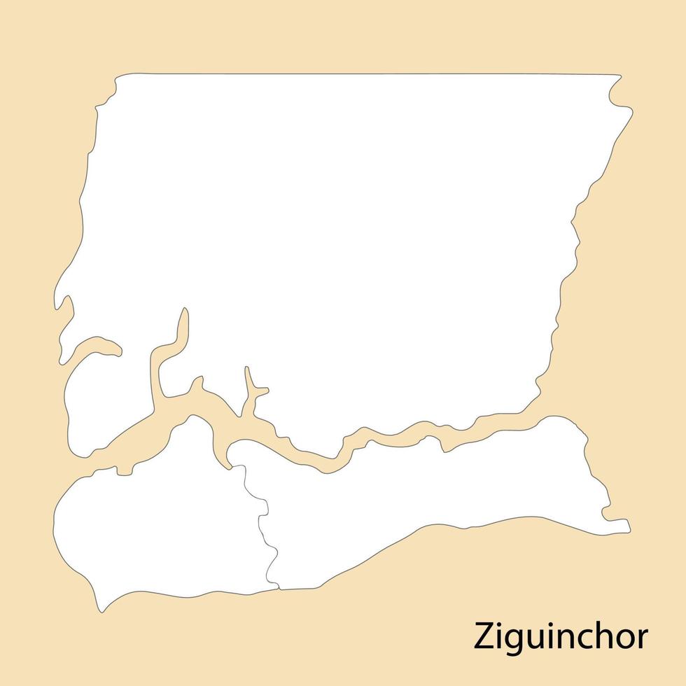 High Quality map of Ziguinchor is a region of Senegal, vector