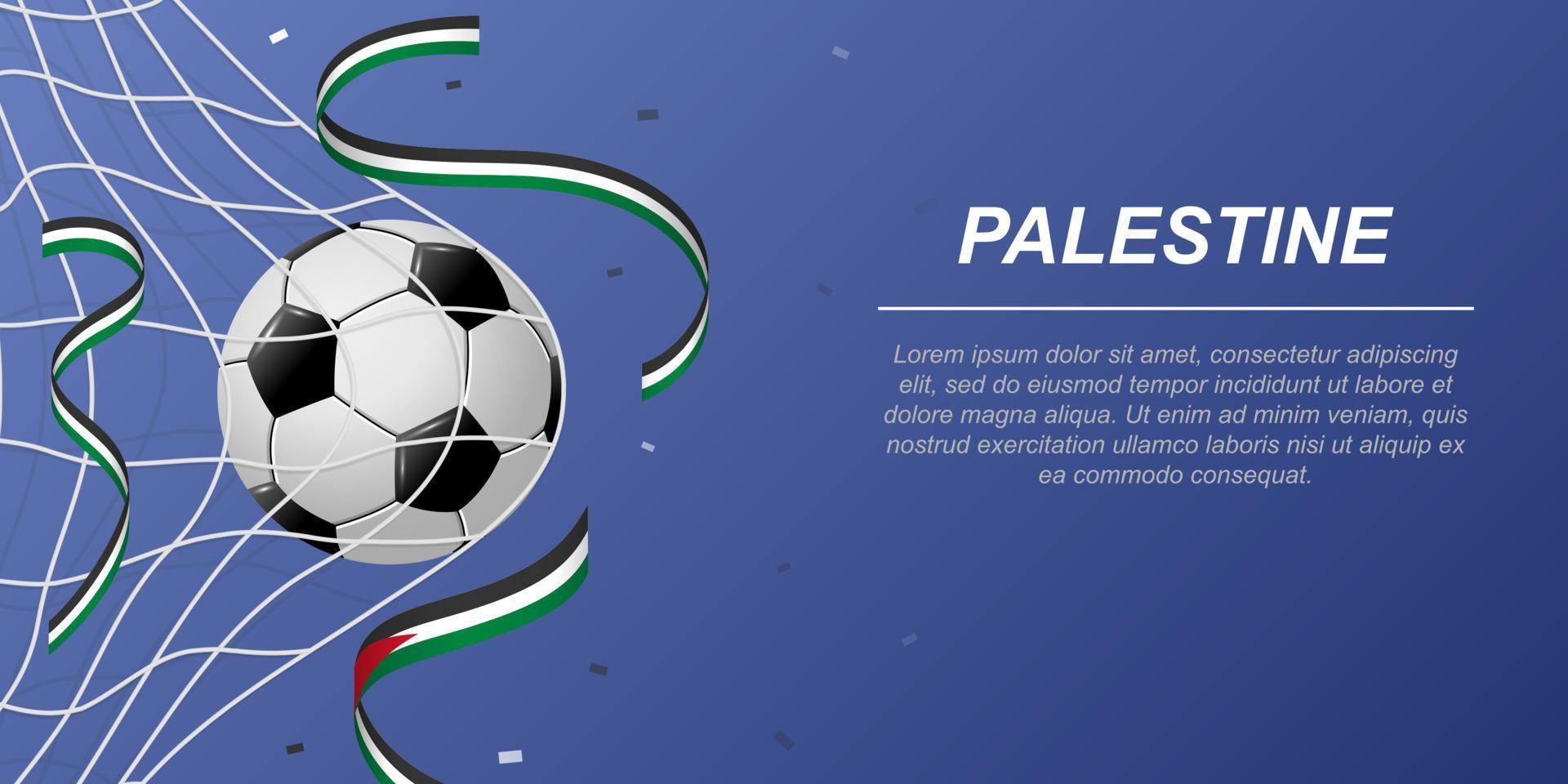 Soccer background with flying ribbons in colors of the flag of Palestine. vector