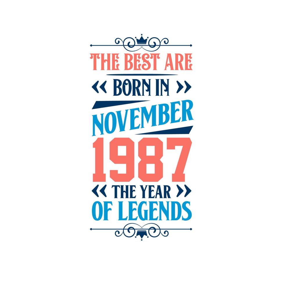Best are born in November 1987. Born in November 1987 the legend Birthday vector