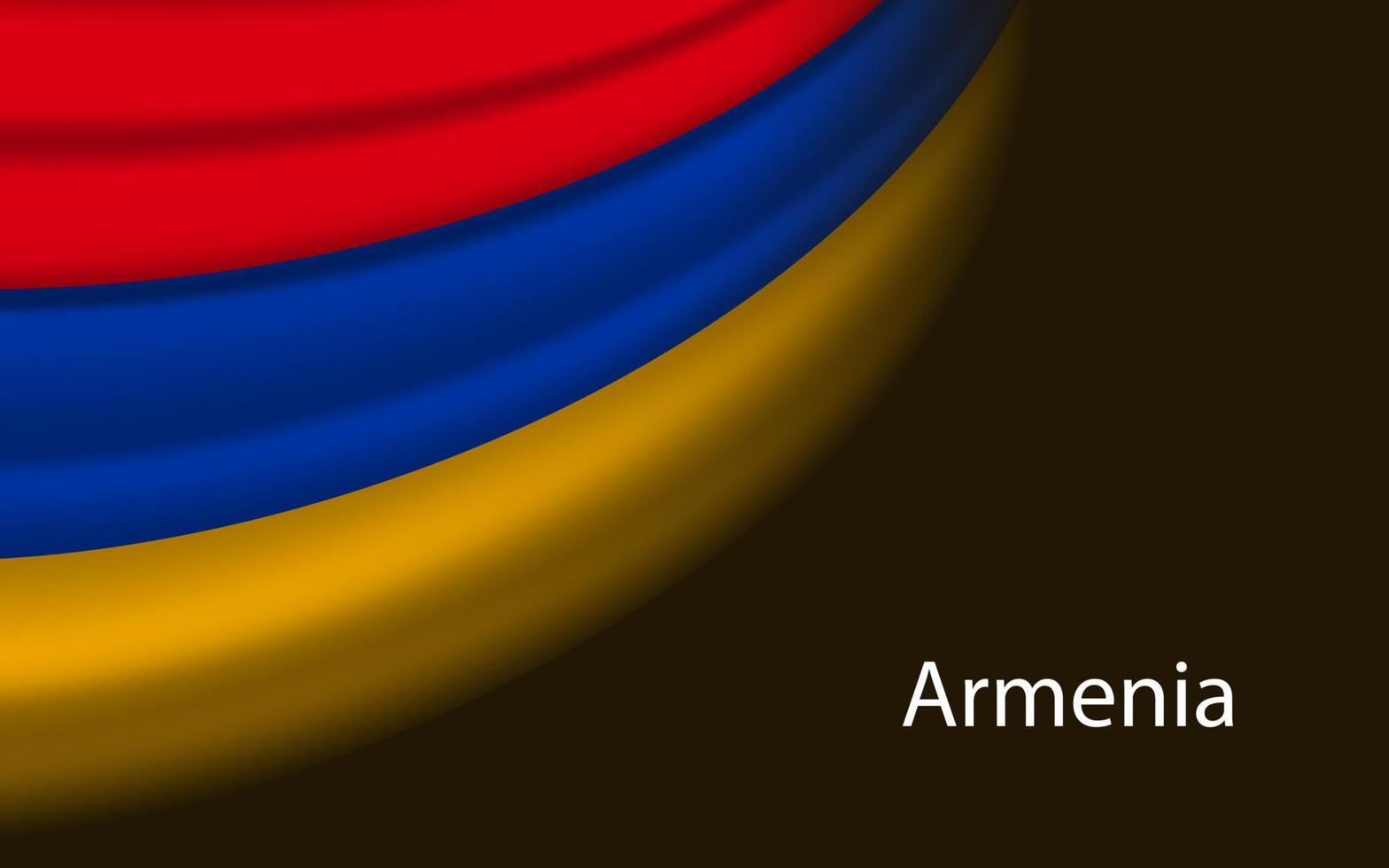 Wave flag of Armenia on dark background. Banner or ribbon vector