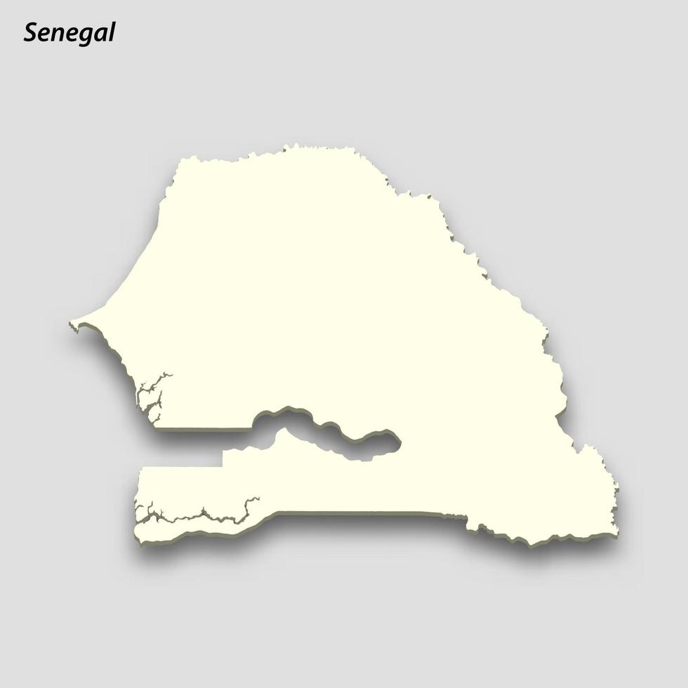 3d isometric map of Senegal isolated with shadow vector