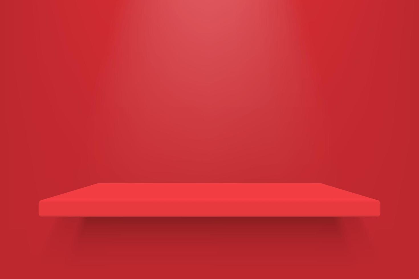 Empty red color shelf with shadow background. vector