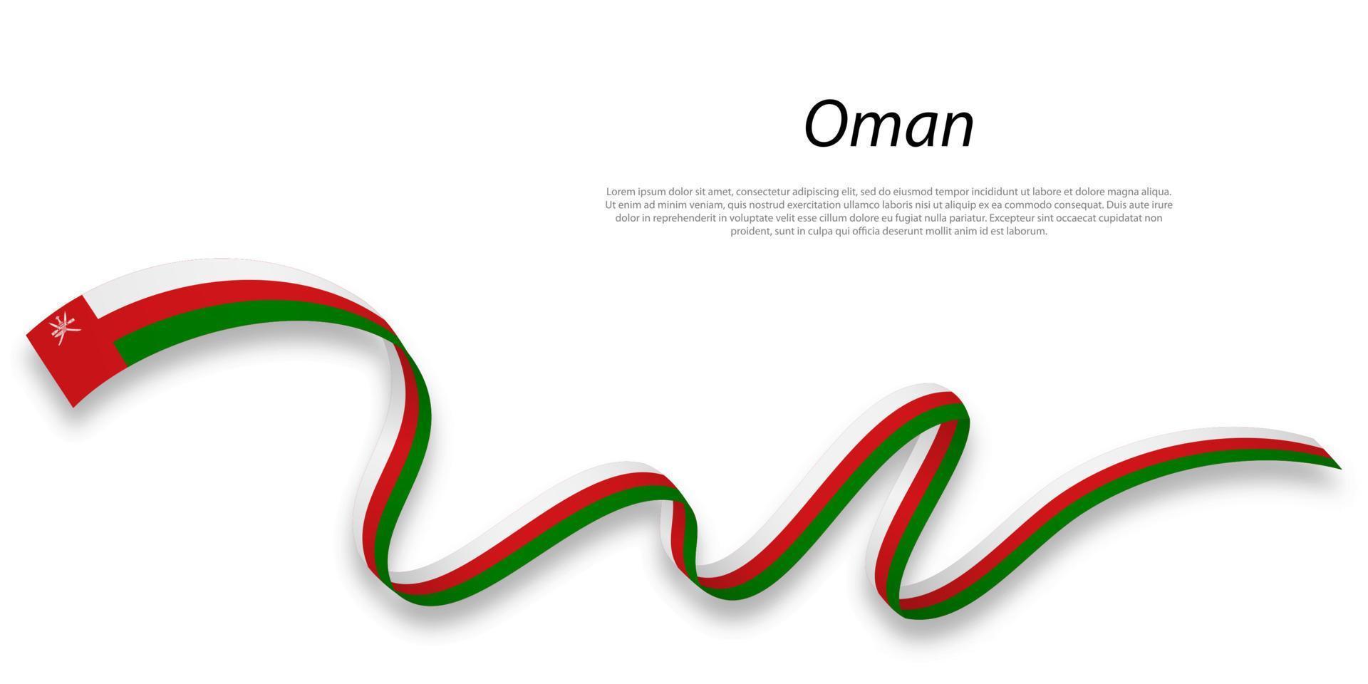 Waving ribbon or banner with flag of Oman. vector