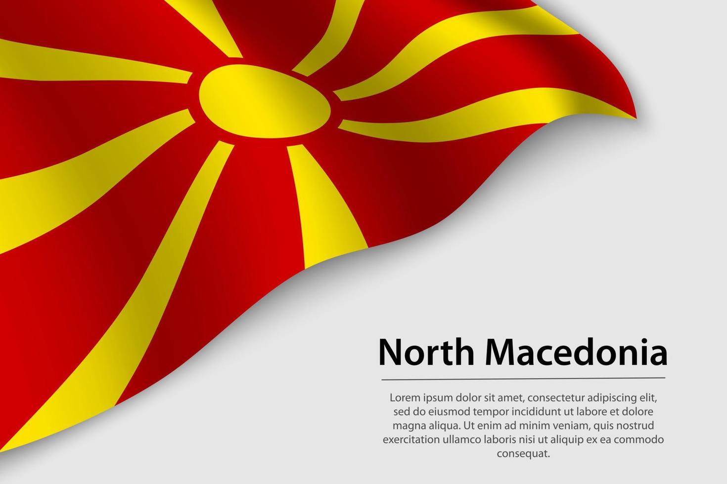 Wave flag of North Macedonia on white background. Banner or ribb vector