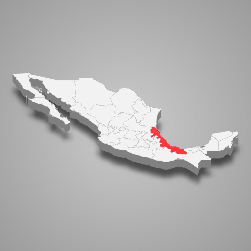 veracruz región ubicación dentro mexico 3d mapa vector