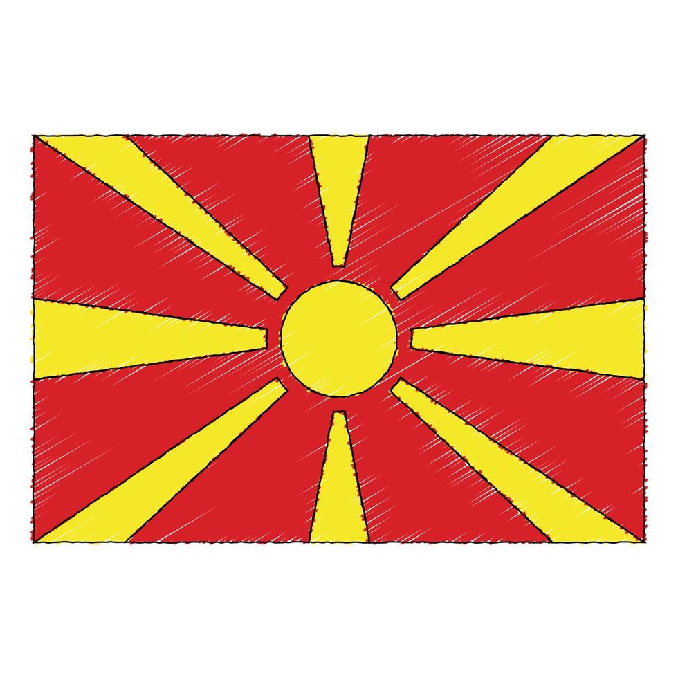 Hand drawn sketch flag of North Macedonia. doodle style icon vector