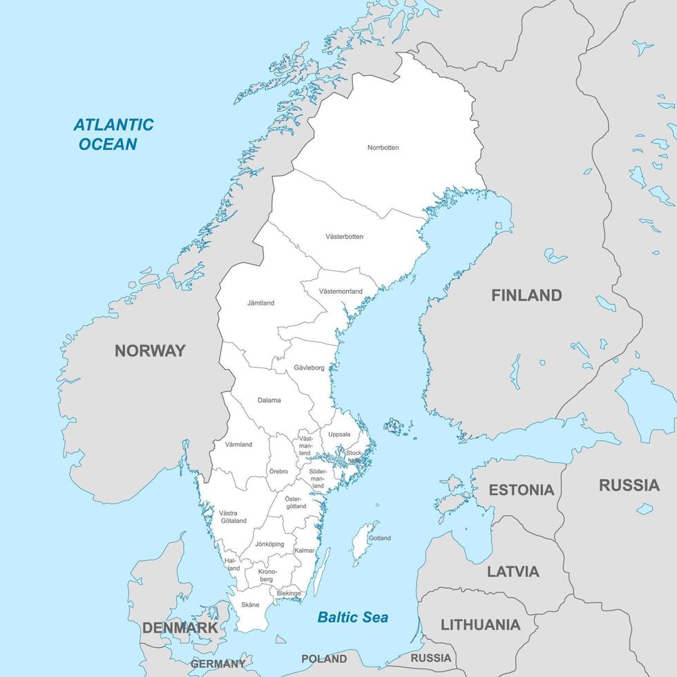 Political map of Sweden with borders with borders of regions vector