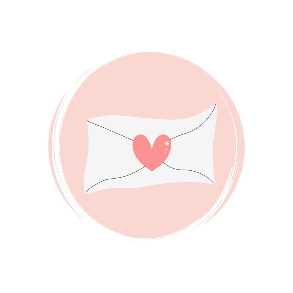 Cute logo or icon vector with romantic love letter, illustration on circle with brush texture, for social media story and highlights