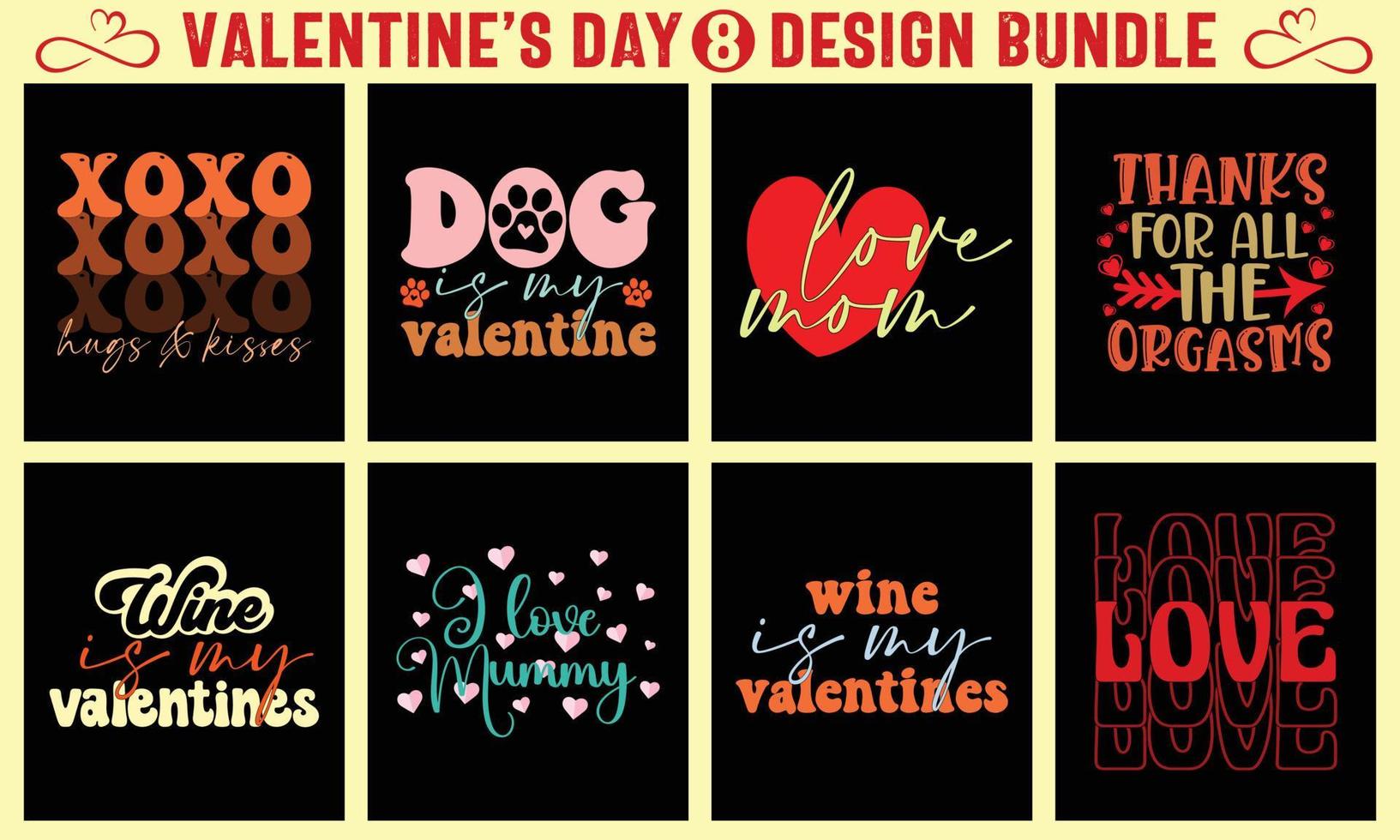 Valentine's Day Typography T-shirt Design Bundle vector