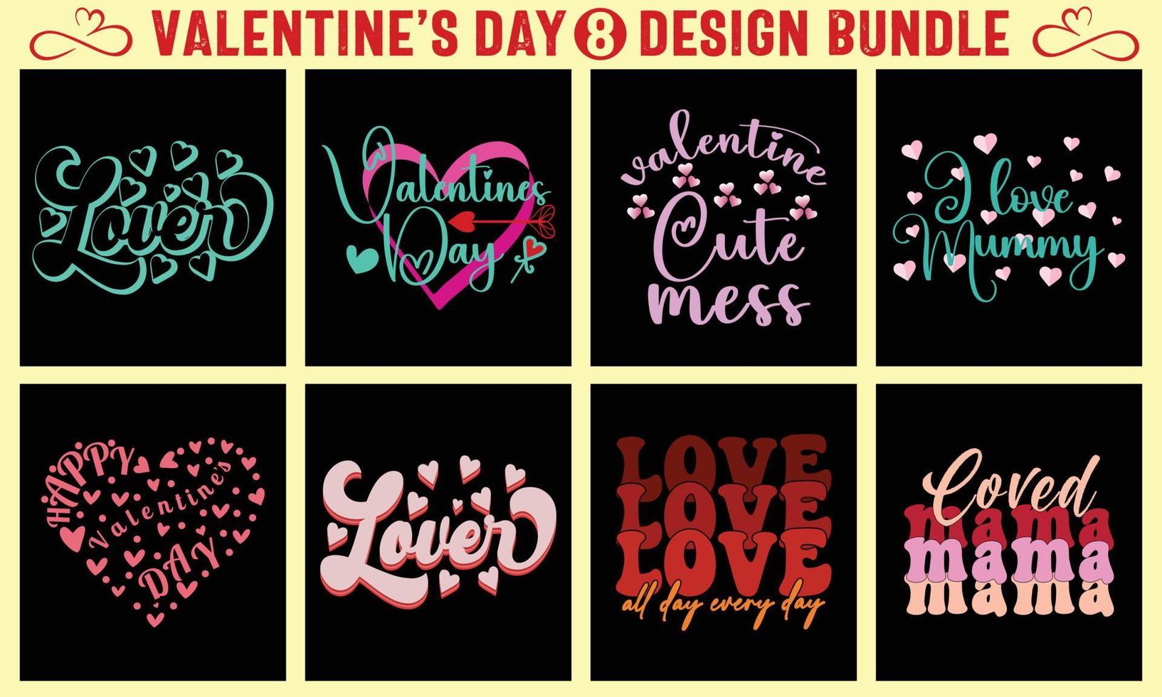 Valentine's Day Typography T-shirt Design Bundle vector