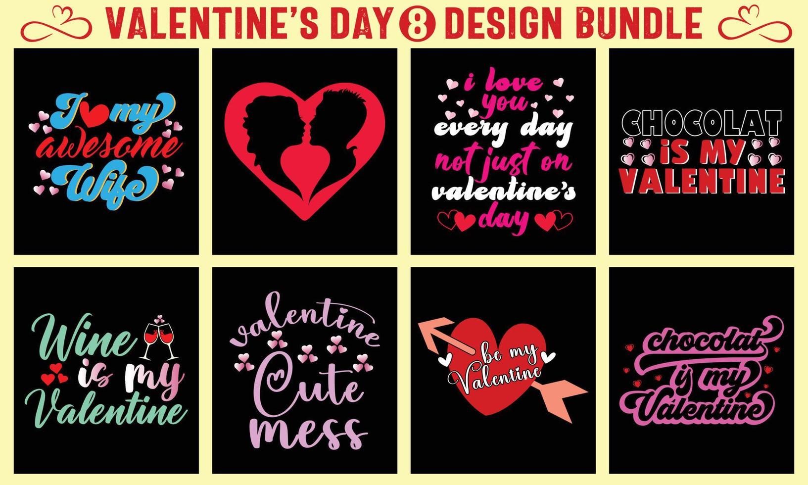 Valentine's Day Typography T-shirt Design Bundle vector