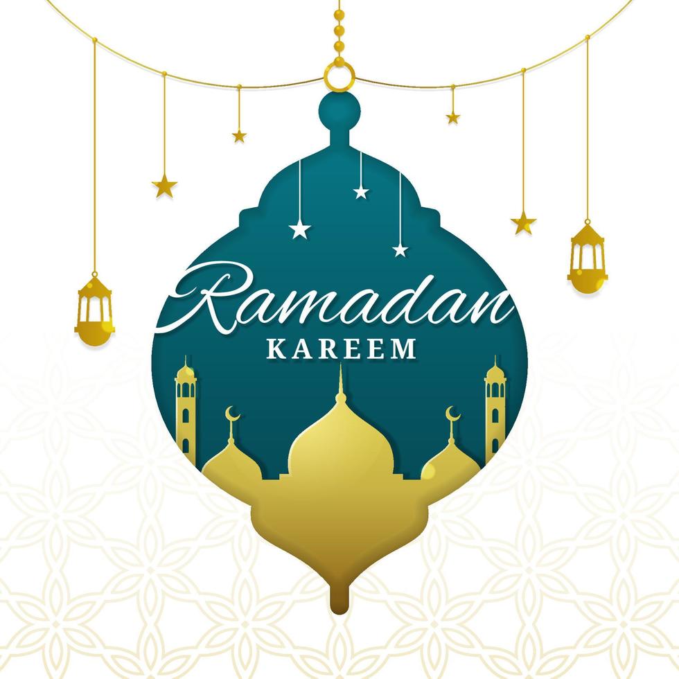 Ramadan kareem with mosque and lantern shape in paper cut style vector