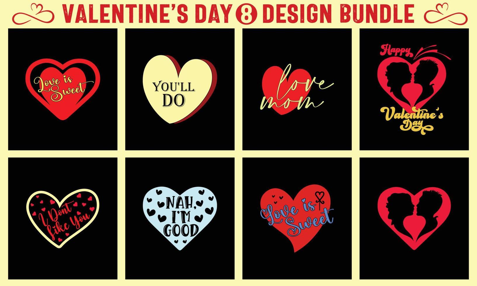 paquete de diseño de camiseta de tipografía del día de san valentín vector