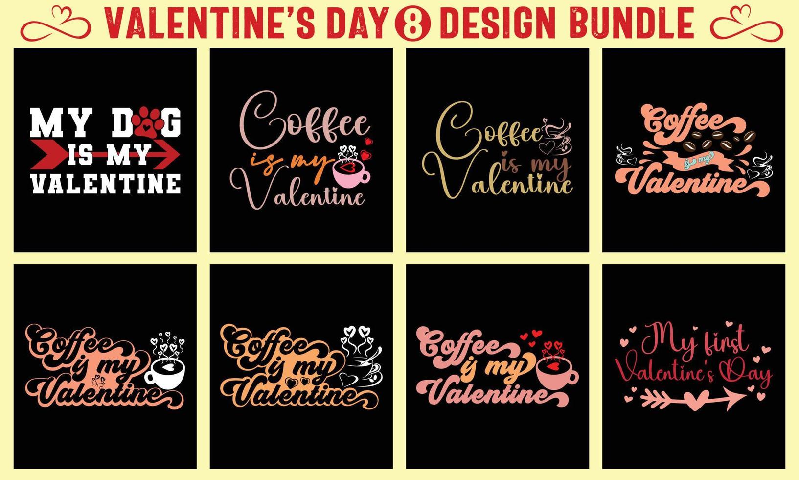 Valentine's Day Typography T-shirt Design Bundle vector