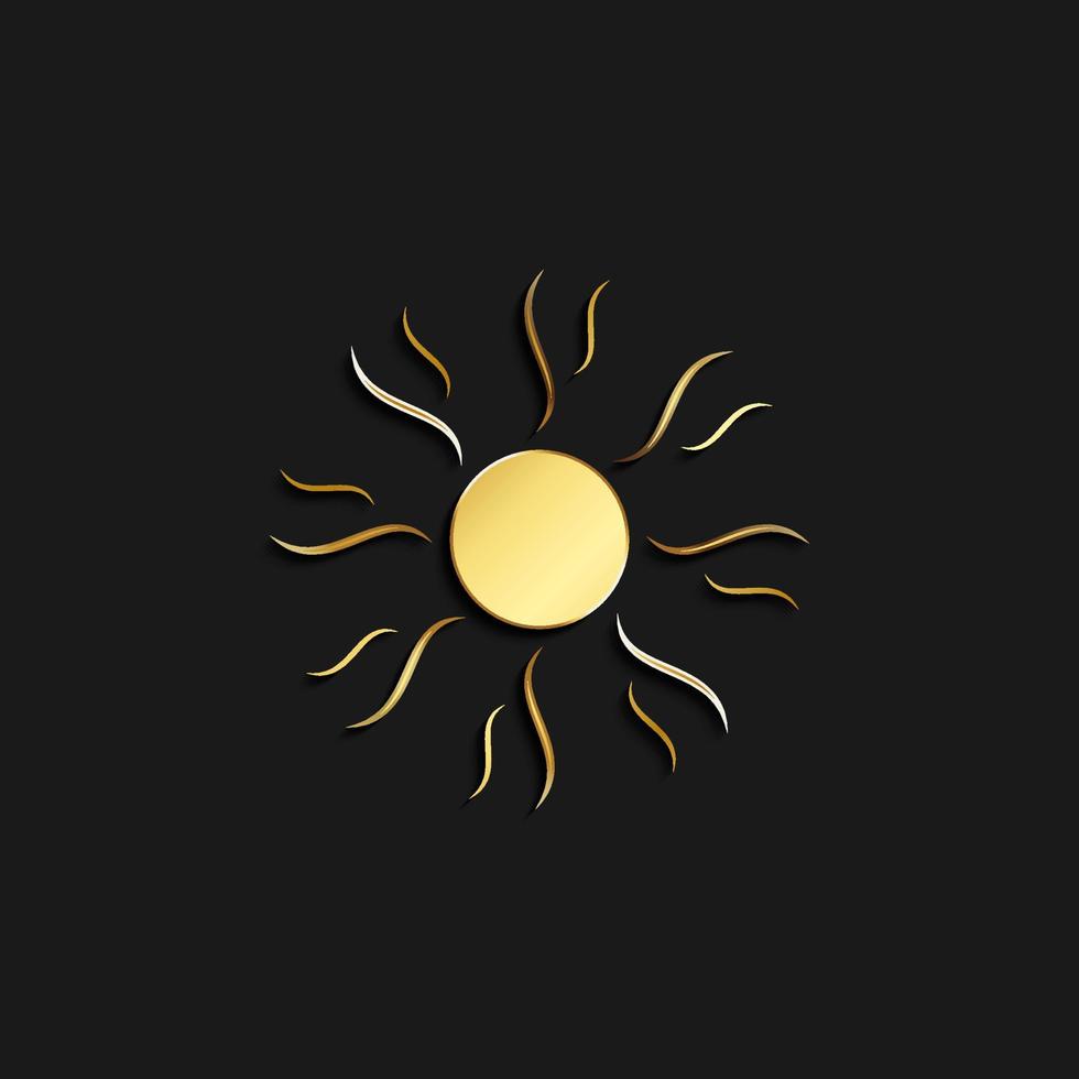 sun gold icon. Vector illustration of golden style. Summer time on dark background .