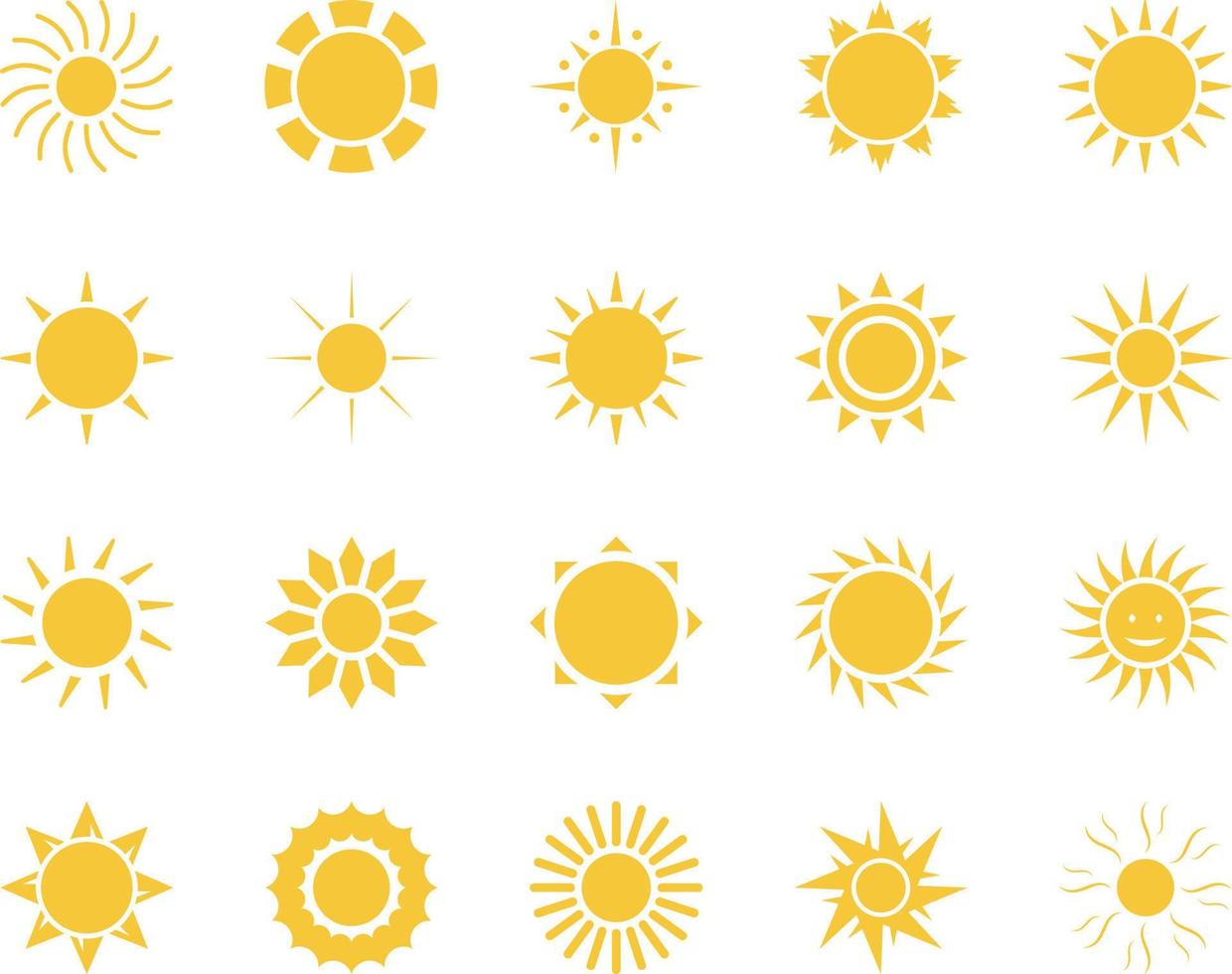 sun. Summer time icon set. Set of yellow icons of the sun, isolated on white background . vector