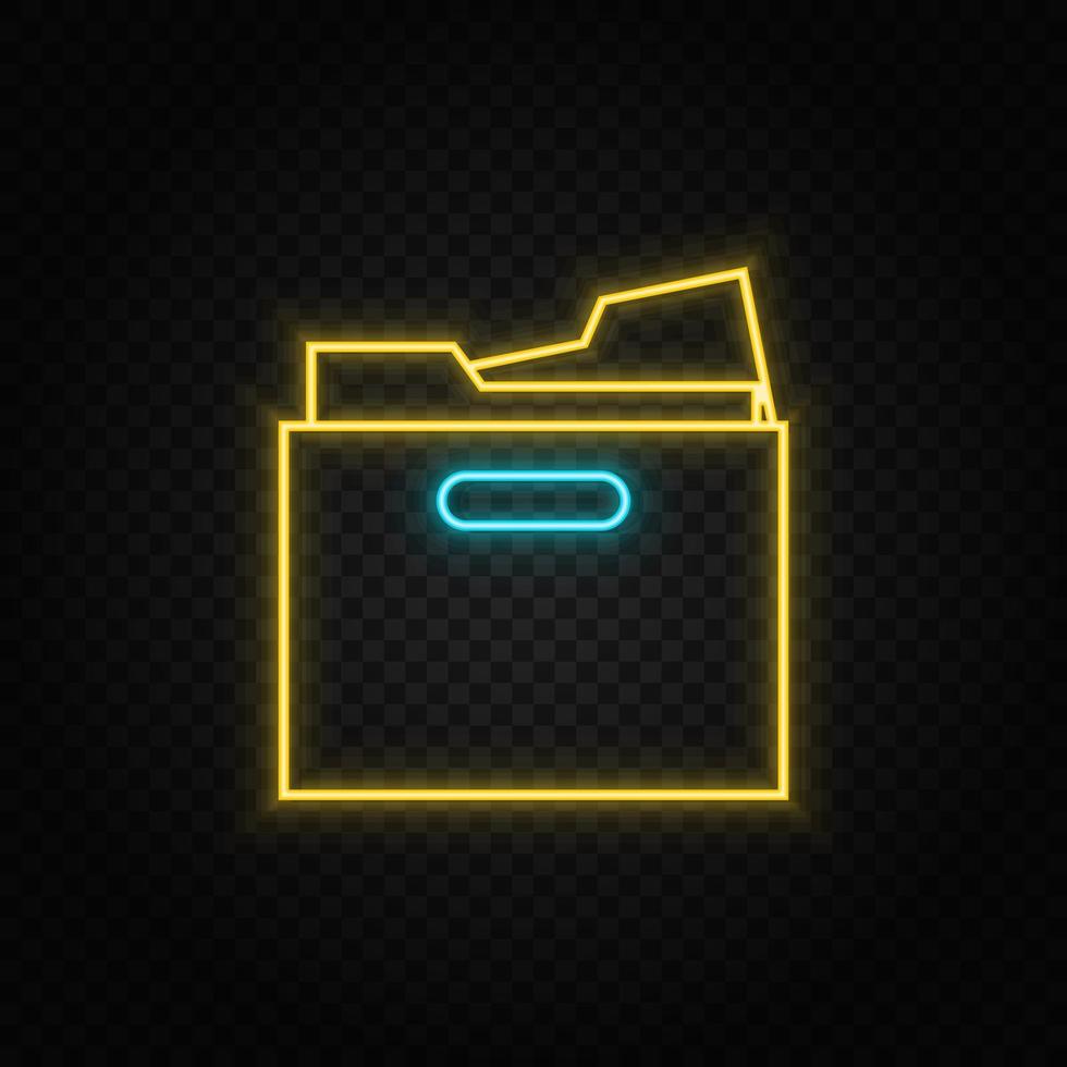 Archive, files neon icon. Blue and yellow neon vector icon. Transparent background