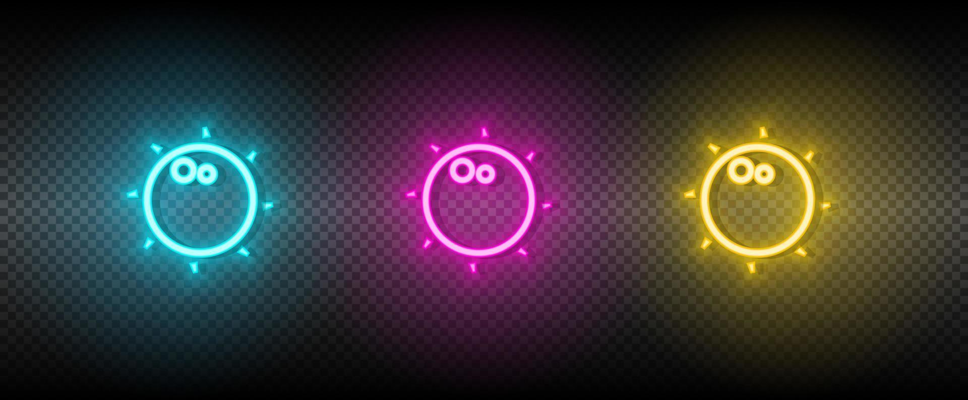 Sun blue, pink and yellow neon vector icon set.