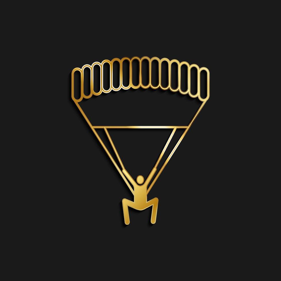 Parachute, man, icon gold icon. Vector illustration of golden style on dark background