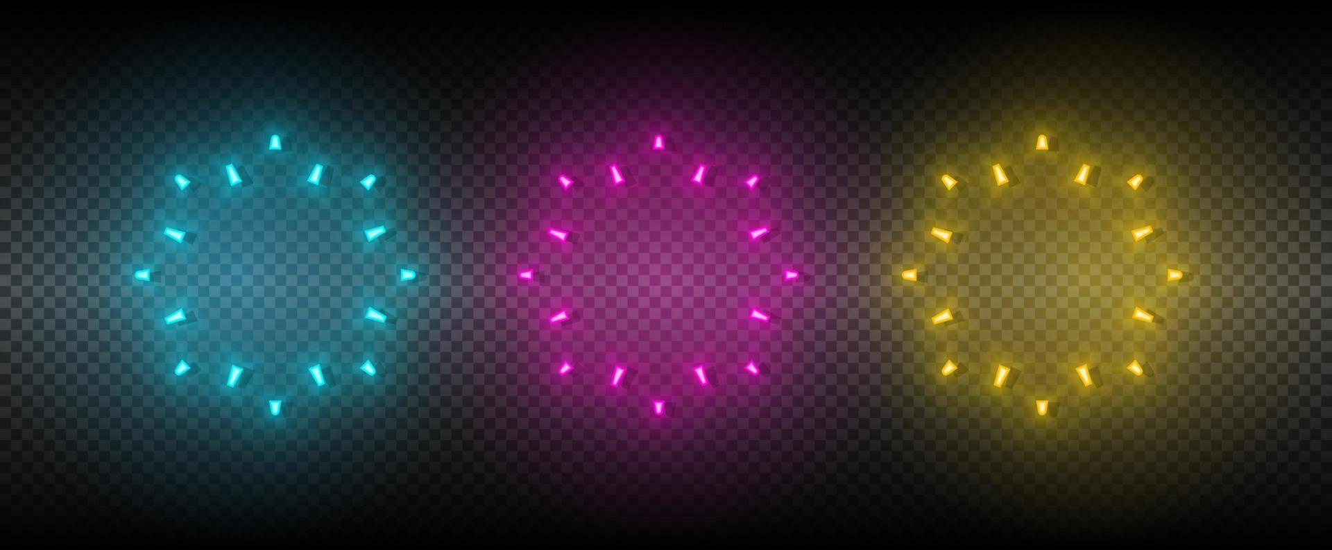 Sun blue, pink and yellow neon vector icon set.