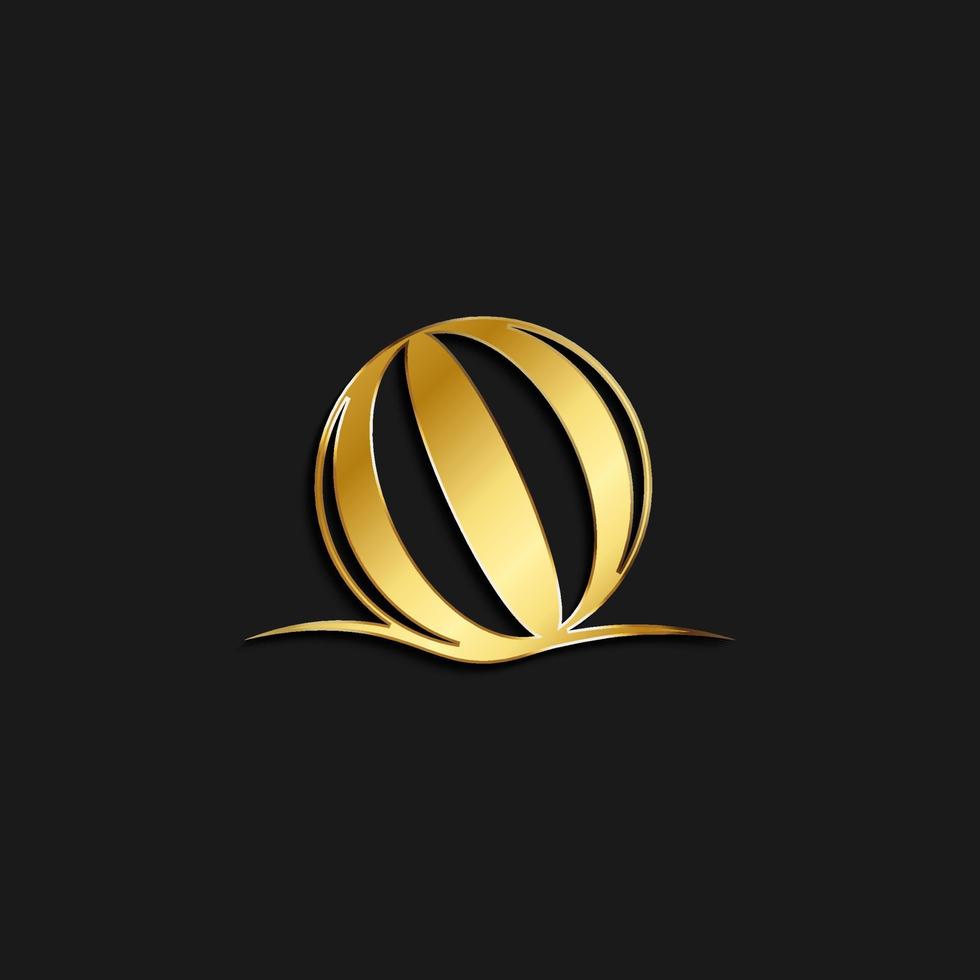 Beach, ball, icon gold icon. Vector illustration of golden style on dark background