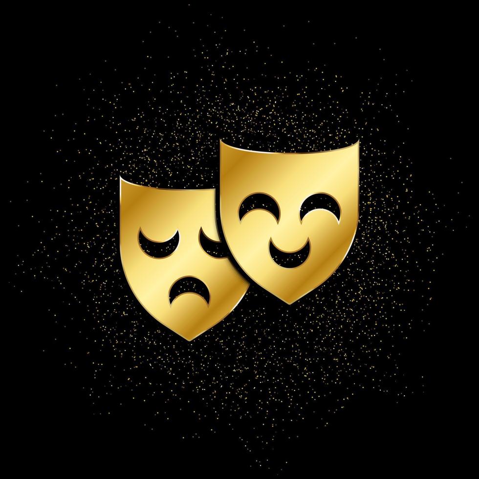 theatrical masks gold icon. Vector illustration of golden particle background. gold icon