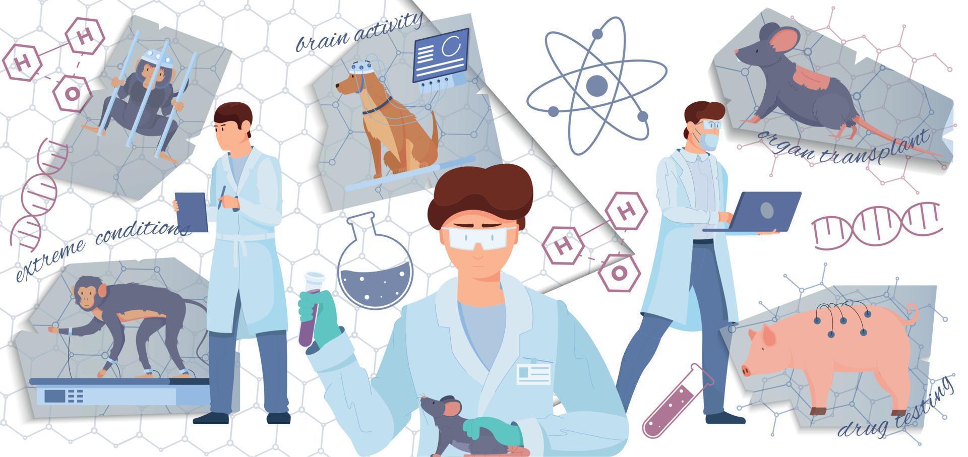 Laboratory Experiments On Animals Collage vector