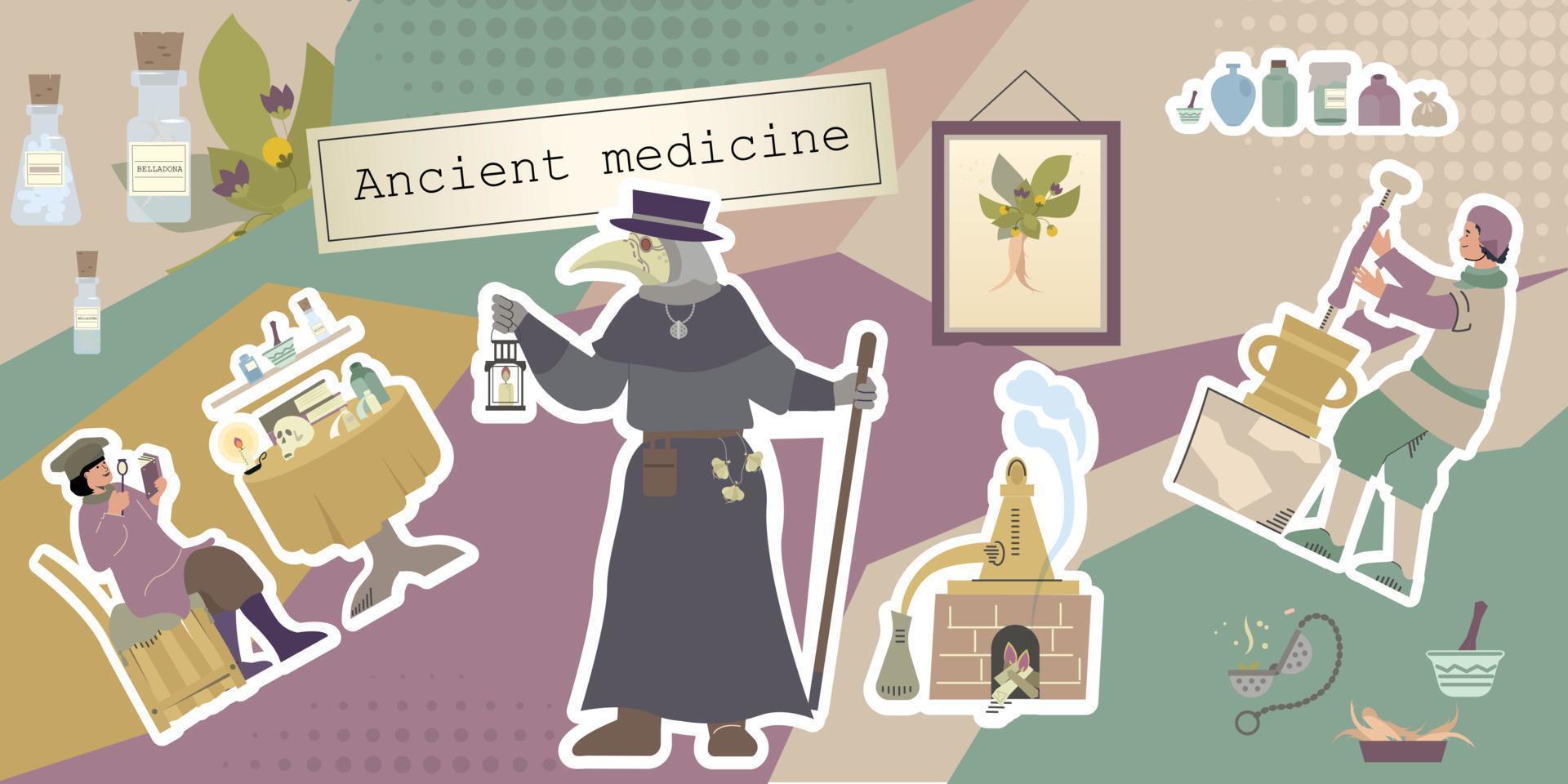 Ancient Medicine Flat Collage vector