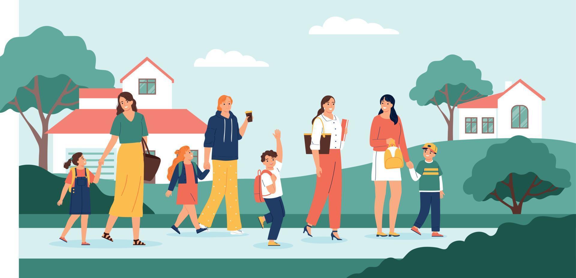 Mom Baby Group Walking Background vector