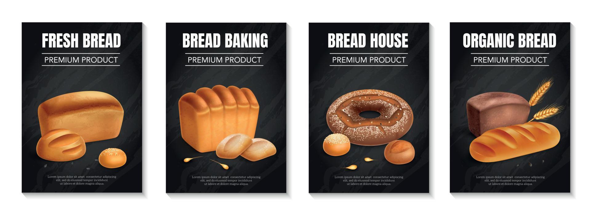 Realistic Bread Poster Set vector