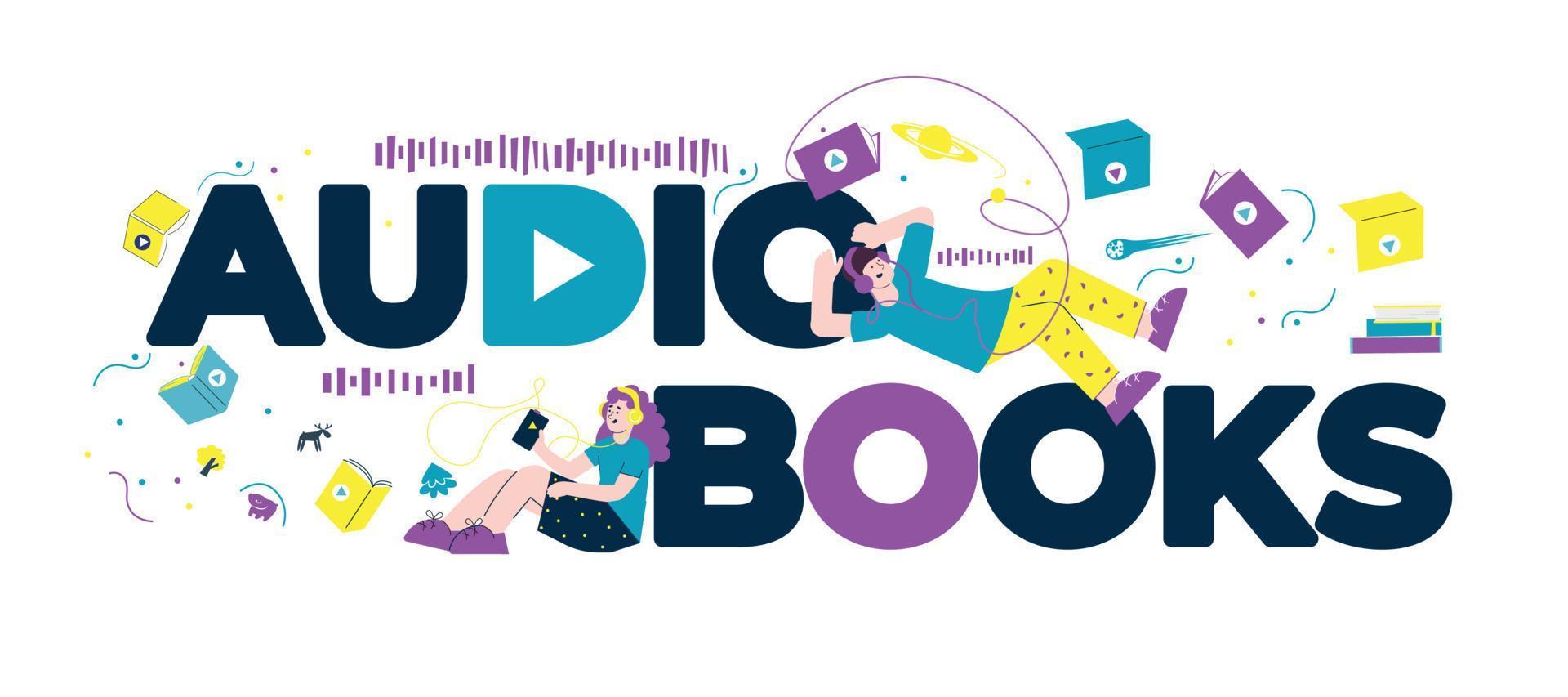 Audio Books Flat Text vector