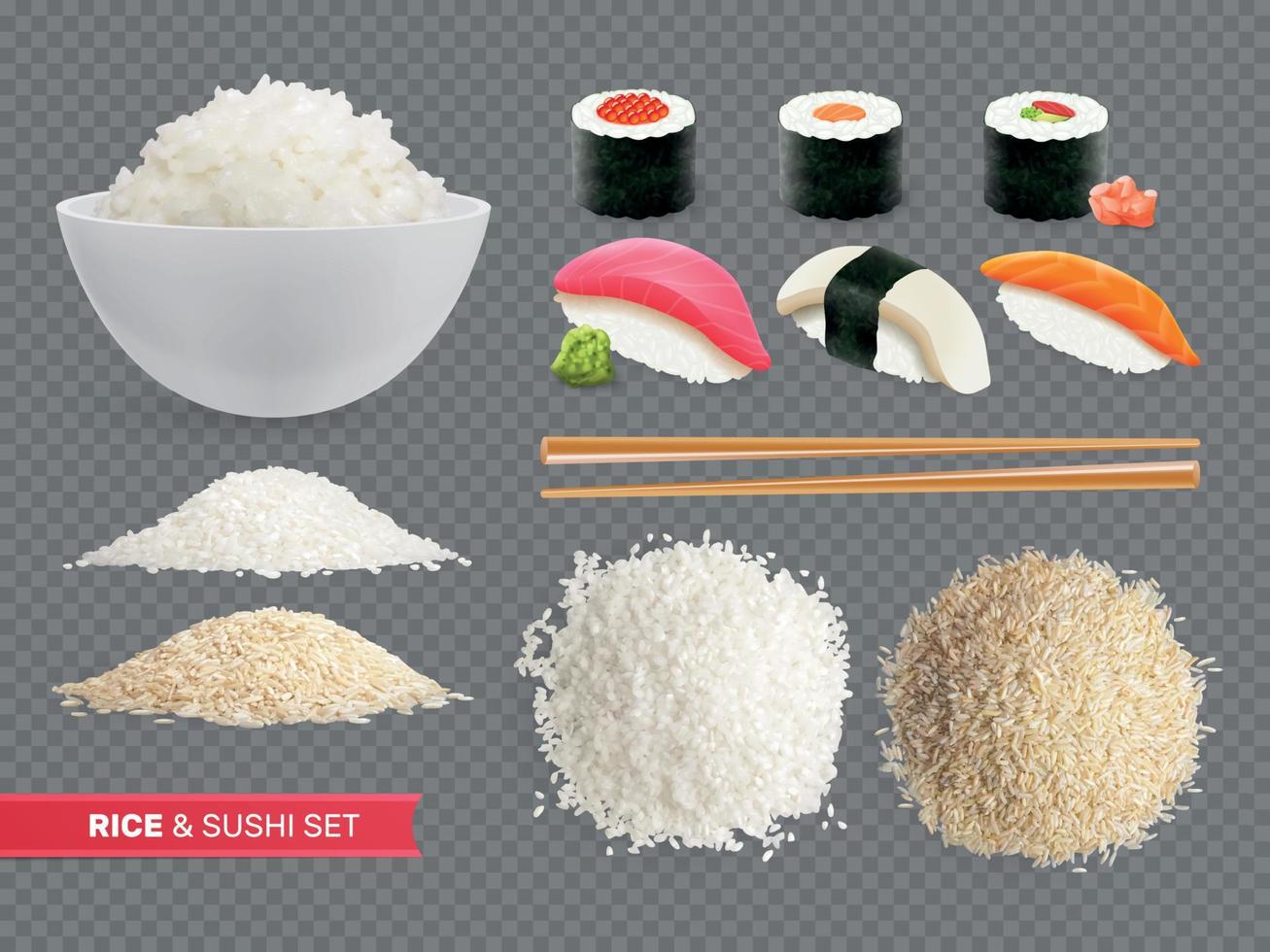 arroz y Sushi transparente conjunto vector