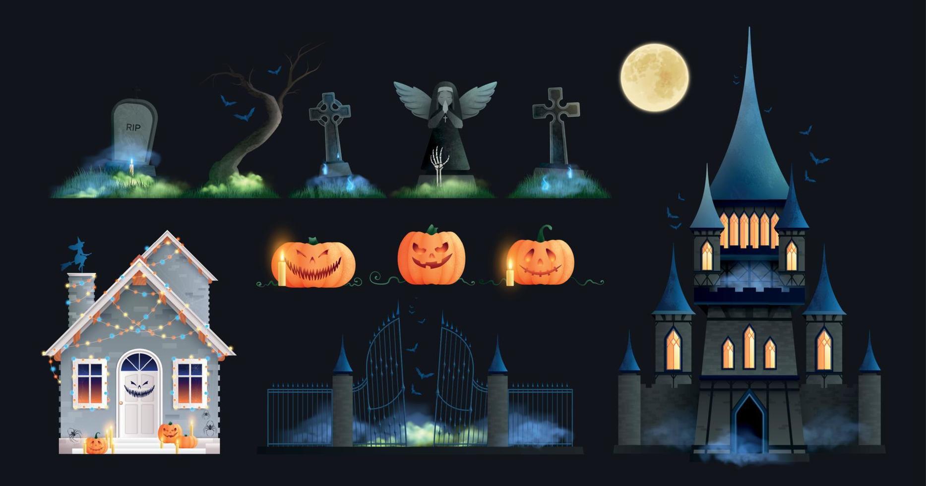 Halloween Elements On Black Background vector