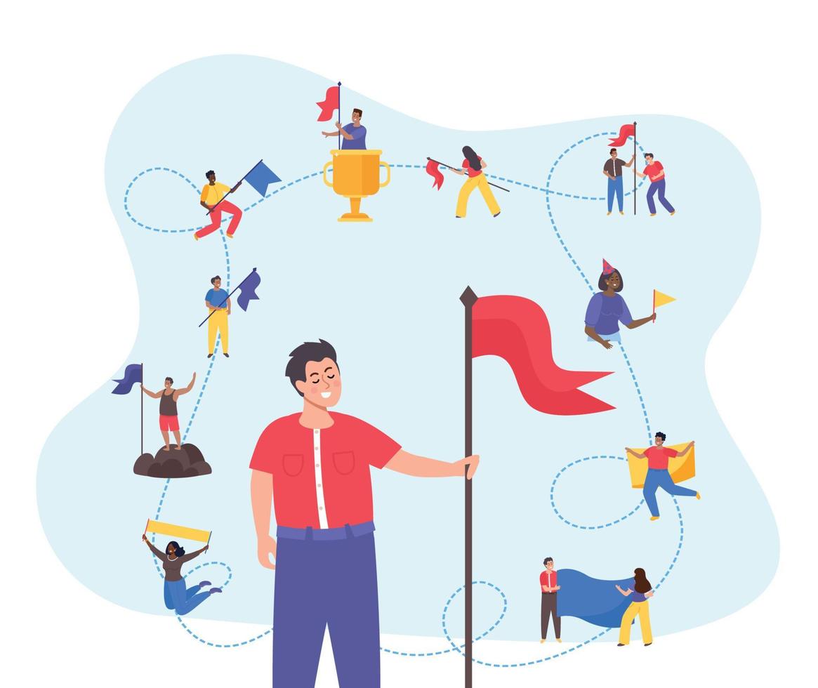 People Holding Flags Composition vector
